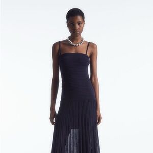COS pleated knitted maxi dress, navy blue NWT